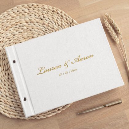 Linen Wedding Guest Book | Blank or Lined Pages #1