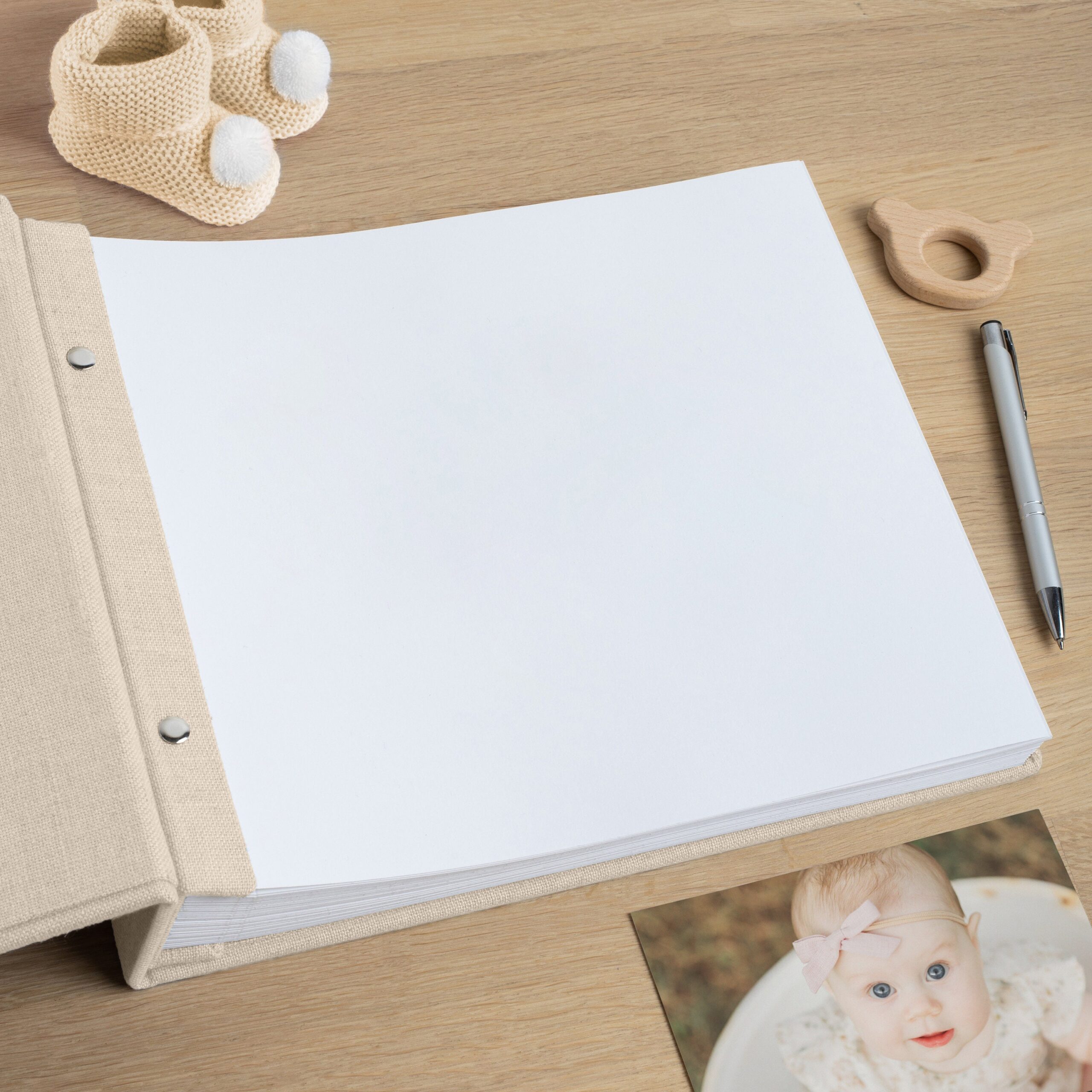 First Years Baby Memory Book | Personalized Linen Baby Photo Album #2 - Image 3