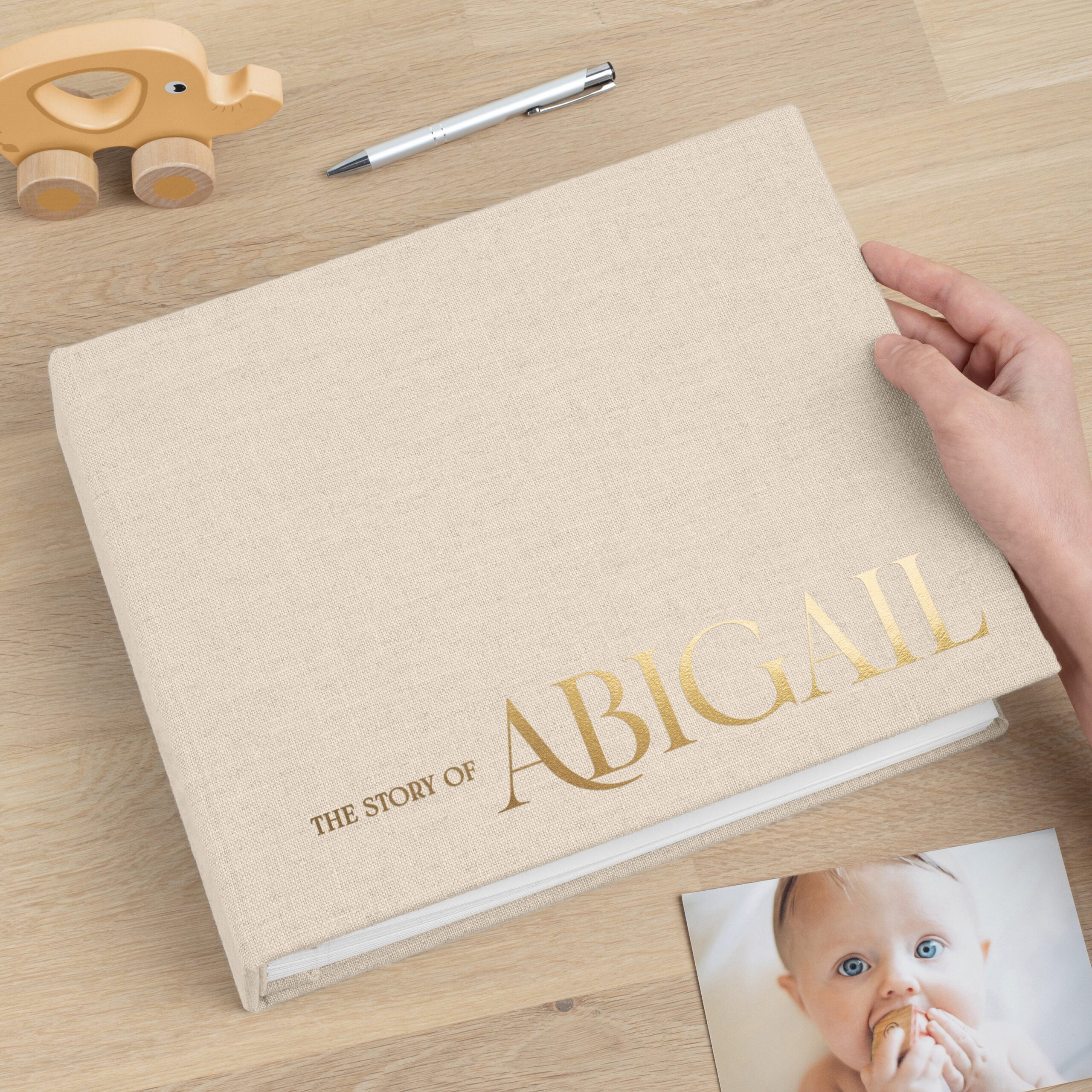 First Years Baby Memory Book | Personalized Linen Baby Photo Album #2 - Image 2