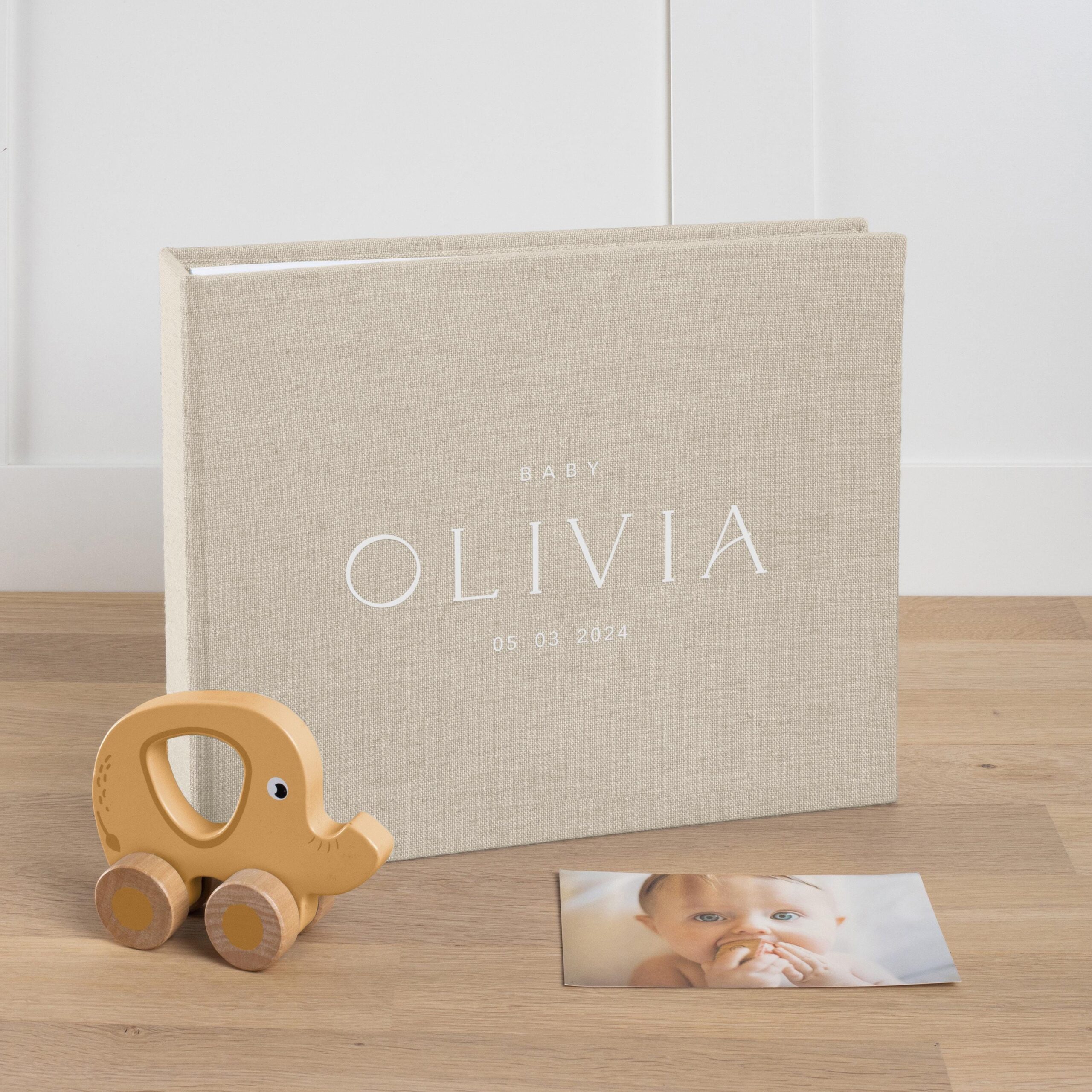 First Years Baby Memory Book | Personalized Linen Baby Photo Album #3 - Image 2