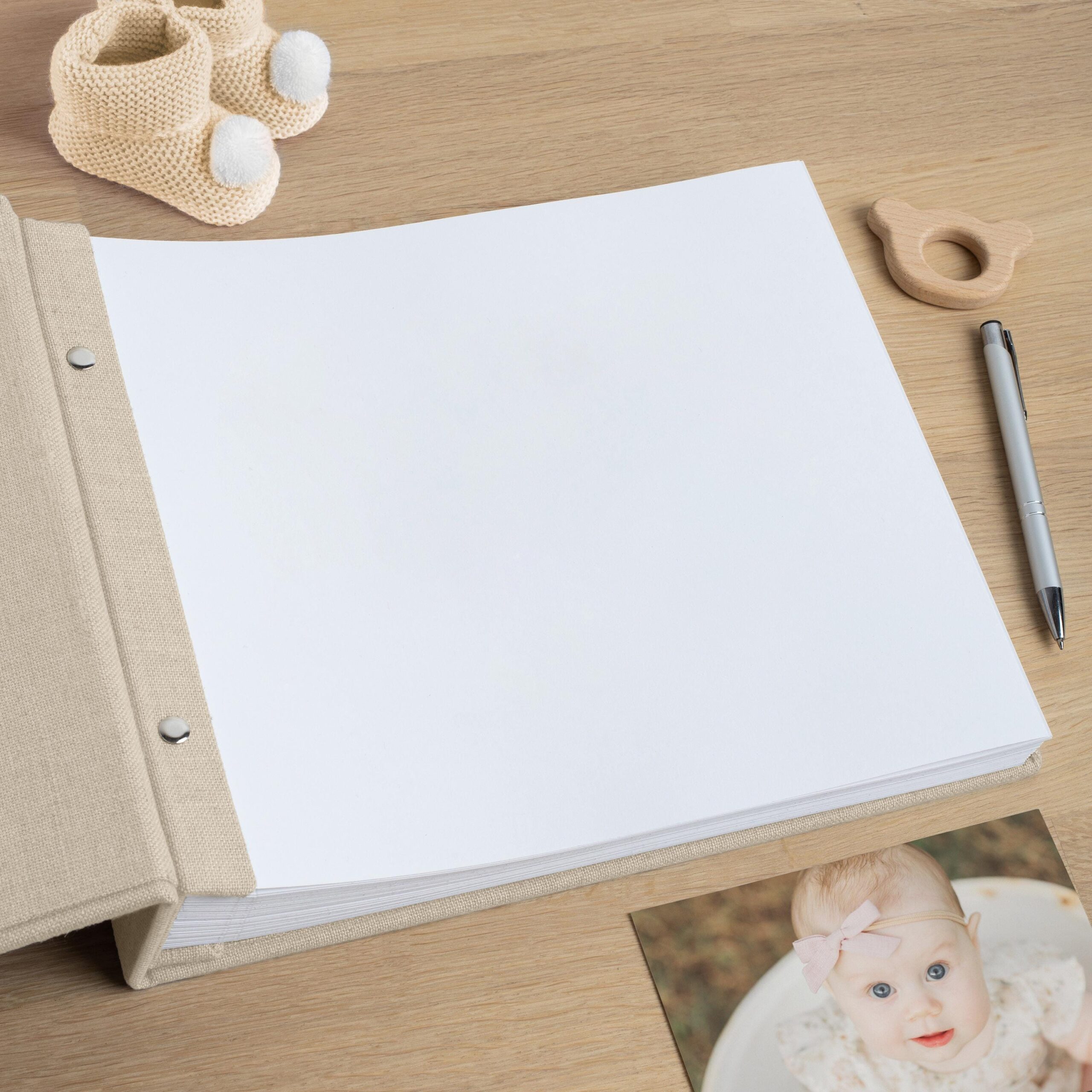 First Years Baby Memory Book | Personalized Linen Baby Photo Album #3 - Image 3