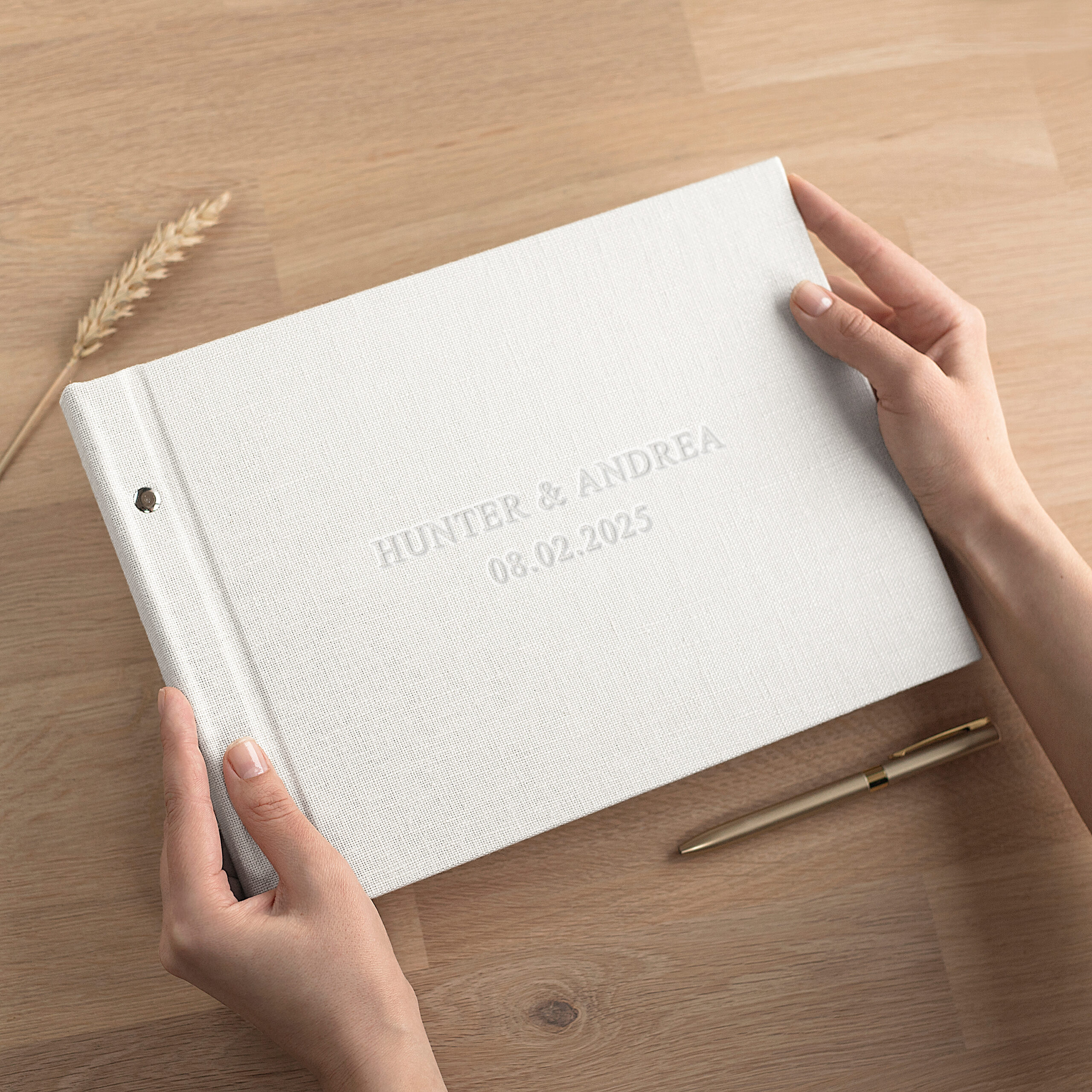 Linen Wedding Guest Book | Blank or Lined Pages (Embossing) - Image 2